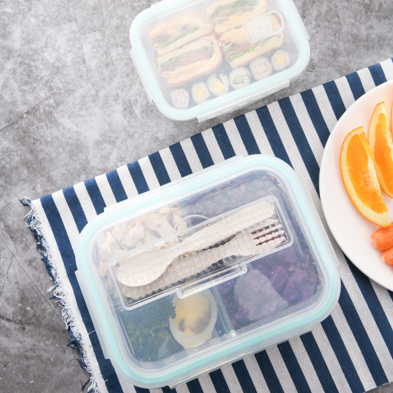 Glass Crisper Two-Piece Set with Rice Sealed Rectangular Bento Box Household Transparent Lunch Box for Free Insulated Bag