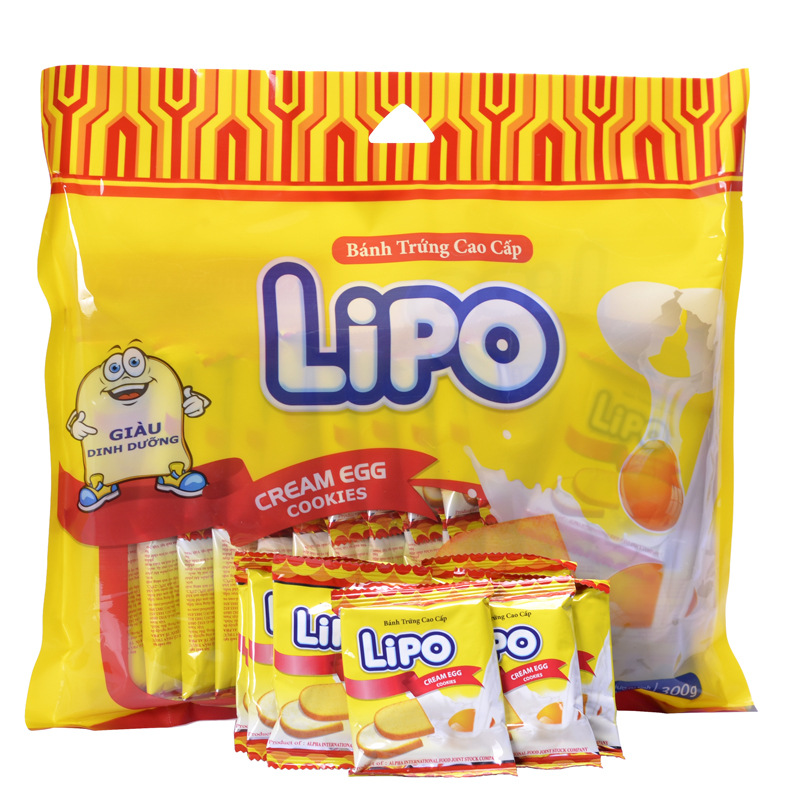 越南进口零食LIPO鸡蛋牛奶巧克力面包干涂层饼干300g早餐休闲食品