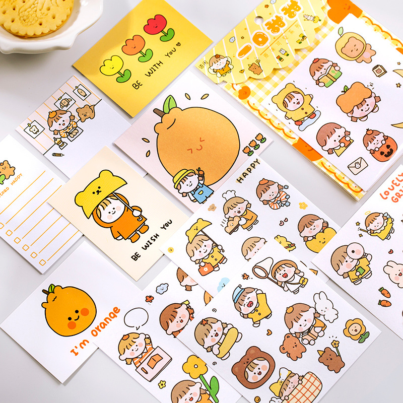 语闲 卡片贴纸便签套装 原味可爱系列 小清新diy手绘装饰贴画 4款