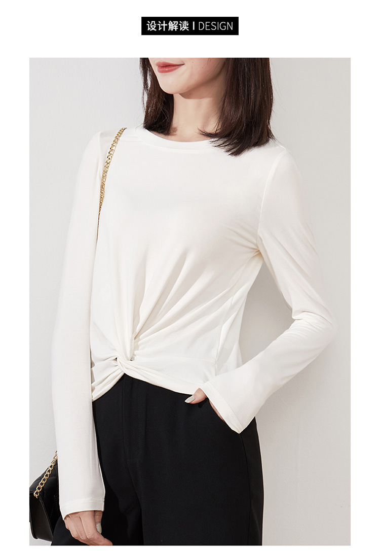 娅丽达女装长袖t恤女2020春季新款圆领修身韩版纯色小衫打底衫