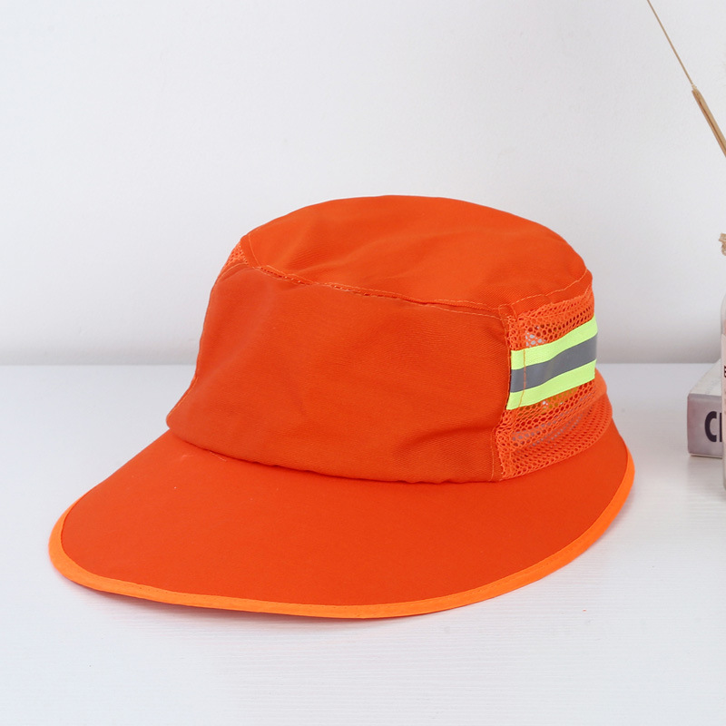 环卫工人帽夏季遮阳防晒帽物业保洁清洁工工作帽系绳大帽檐网眼帽