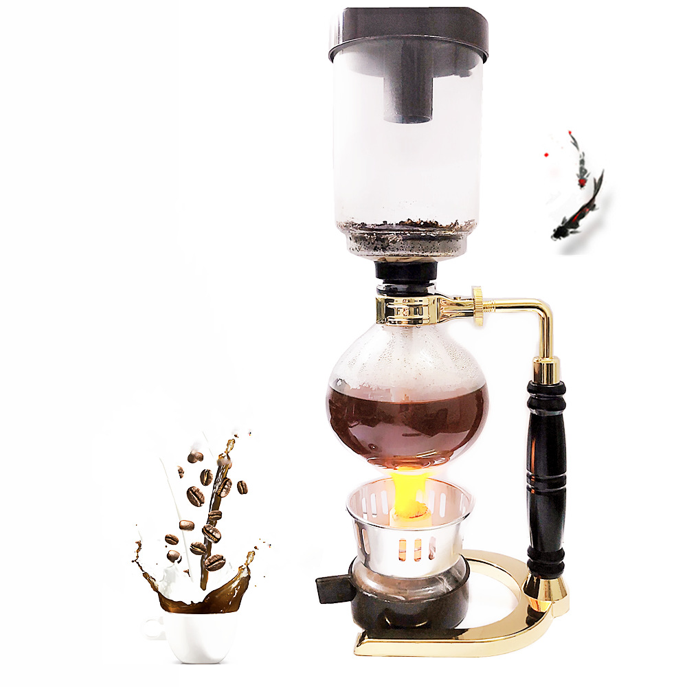 厂家直销玫瑰金虹吸咖啡壶咖啡器具手煮金属手柄套装比利时虹吸壶