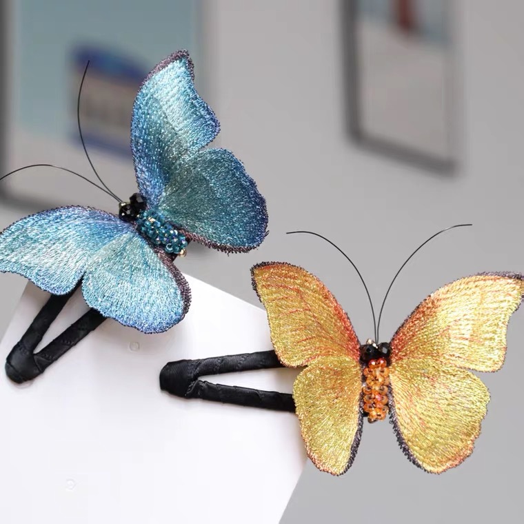 花桥饰品渐变蝴蝶发卡手工制作精美发夹bb夹发饰刘海碎发边夹