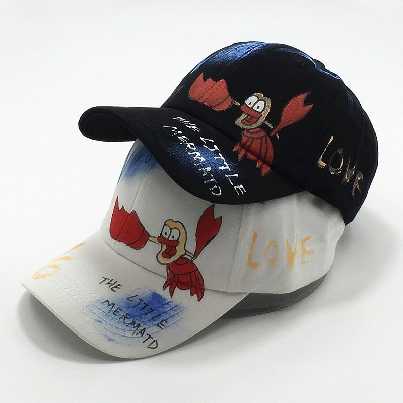 韩版手绘涂鸦帽子小龙虾彩绘潮男女街头嘻哈棒球帽春夏遮阳鸭舌帽