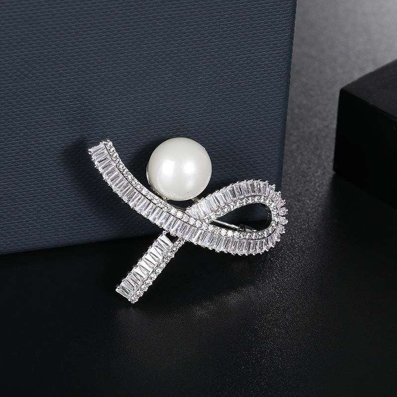 时尚珍珠锆石闪亮几何形防走光背扣防滑胸针西装胸针开衫扣子领针