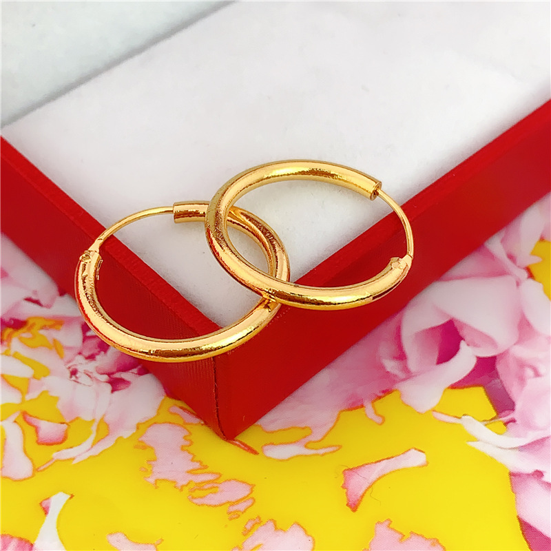 批发中老年沙金耳环 加厚款铜镀真金圆形耳圈 沙金仿黄金耳饰24k