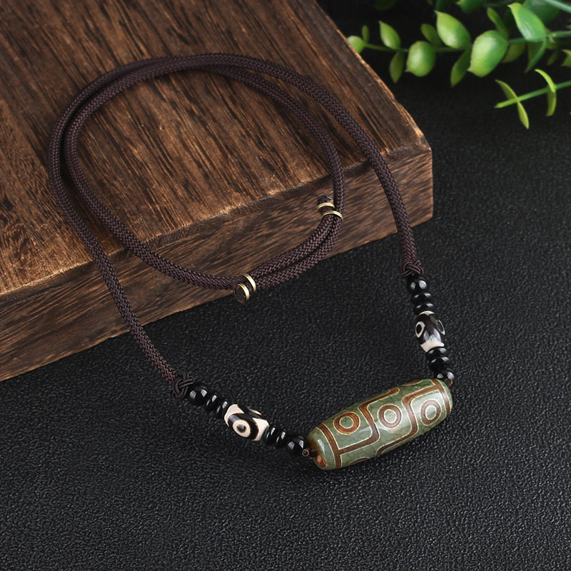 Ethnic Style Tibetan Agate Dzi Bead Necklace Necklace Men's Simple All-Match Laid-Back Cotton and Linen Accessories Sweater Chain Women