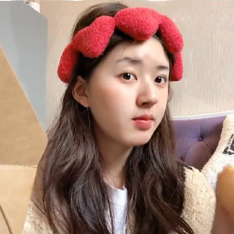 赵露思爱心发带立体软萌少女甜美日系软绵绵毛绒洗脸束发带头带