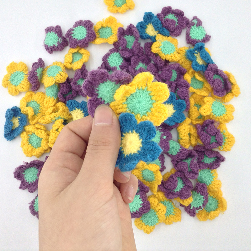 手勾毛线花毛衣设计配件头饰品衣服帽子diy装饰材料纯手工钩织花