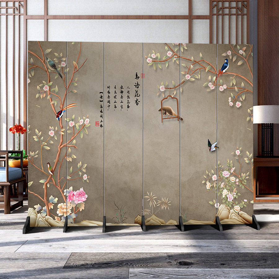 屏风装饰隔断墙客厅酒店办公室现代简约折叠中式写意山水荷花折屏