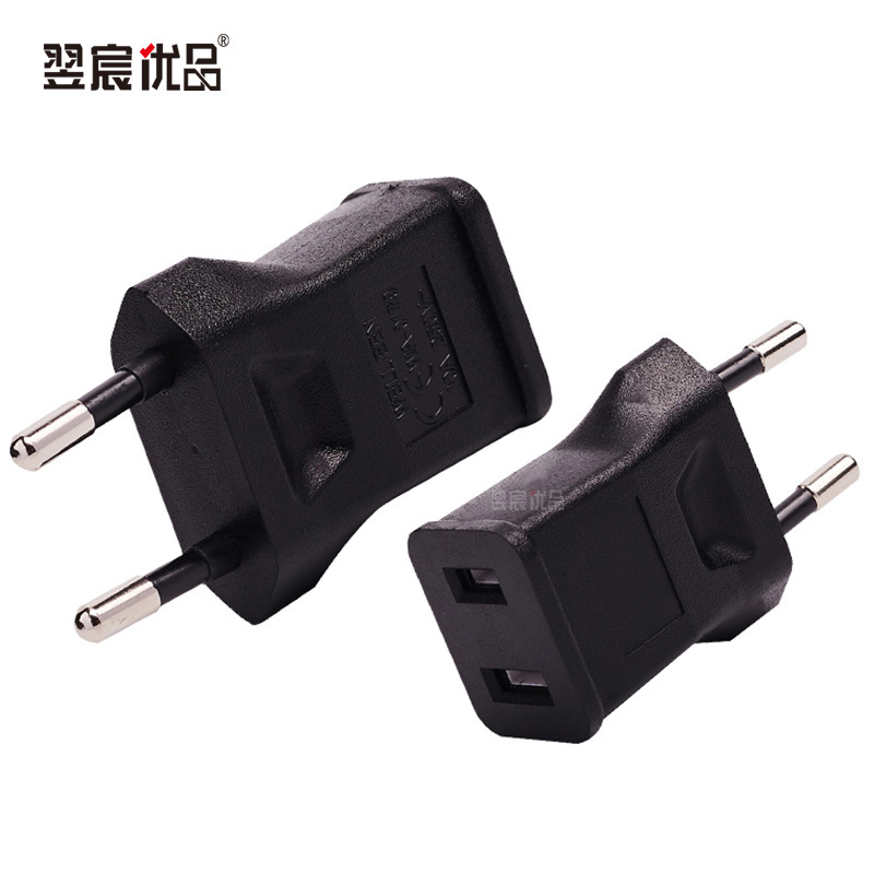 欧标转换插头美标国标转欧标国内二扁插头出口欧洲欧规圆脚转接头