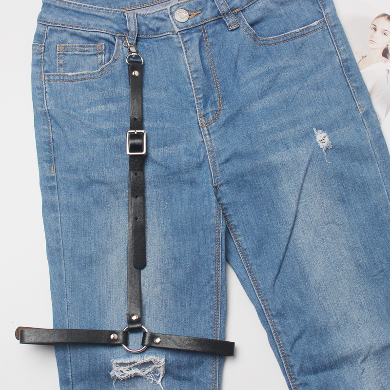 凹造型性感大腿环女超酷金属链设计 腿环皮带 可调整长度pu吊裤带