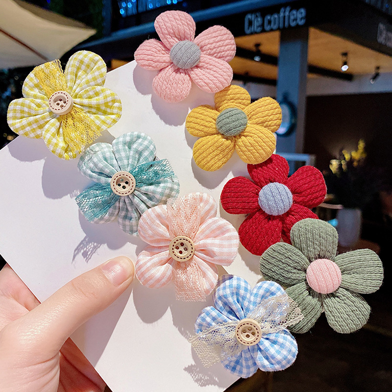 韩国儿童可爱花朵小花发夹包布女童宝宝公主发饰不伤发卡夹子头饰