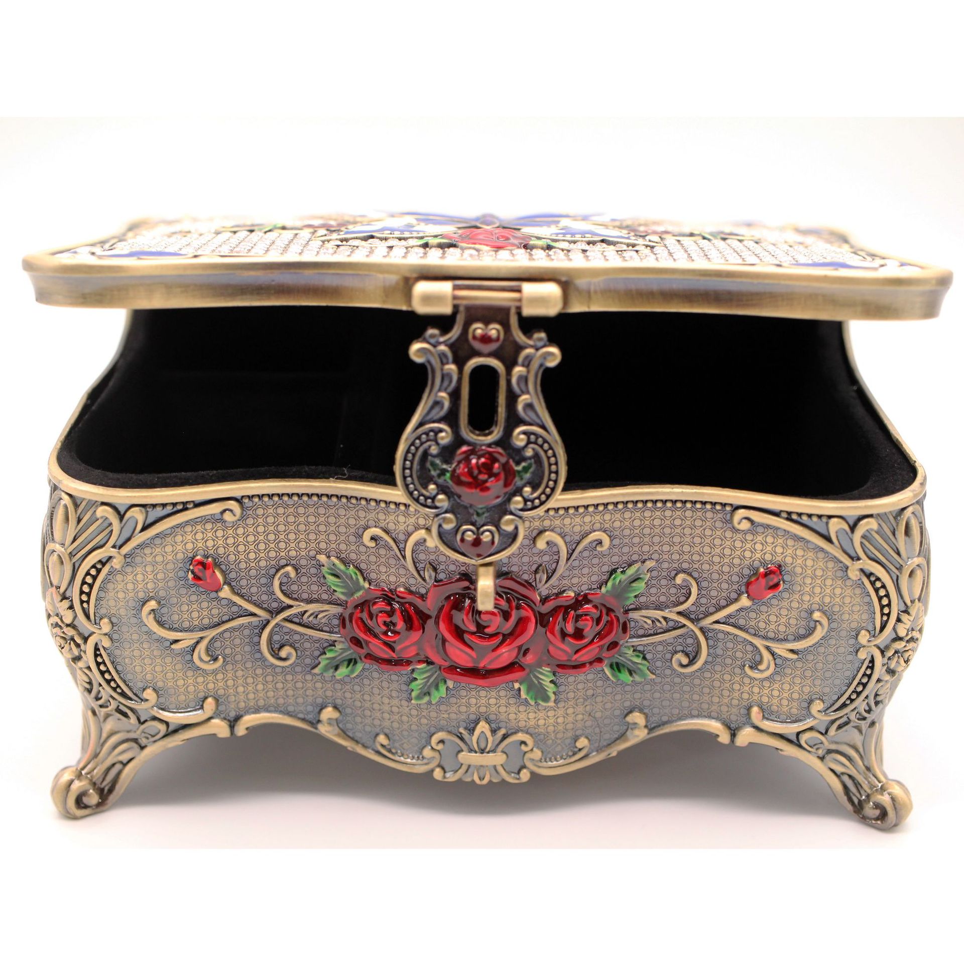 欧式复古锌合金蝴蝶镶钻首饰盒收纳盒翻盖珐琅彩工艺妆台珠宝盒