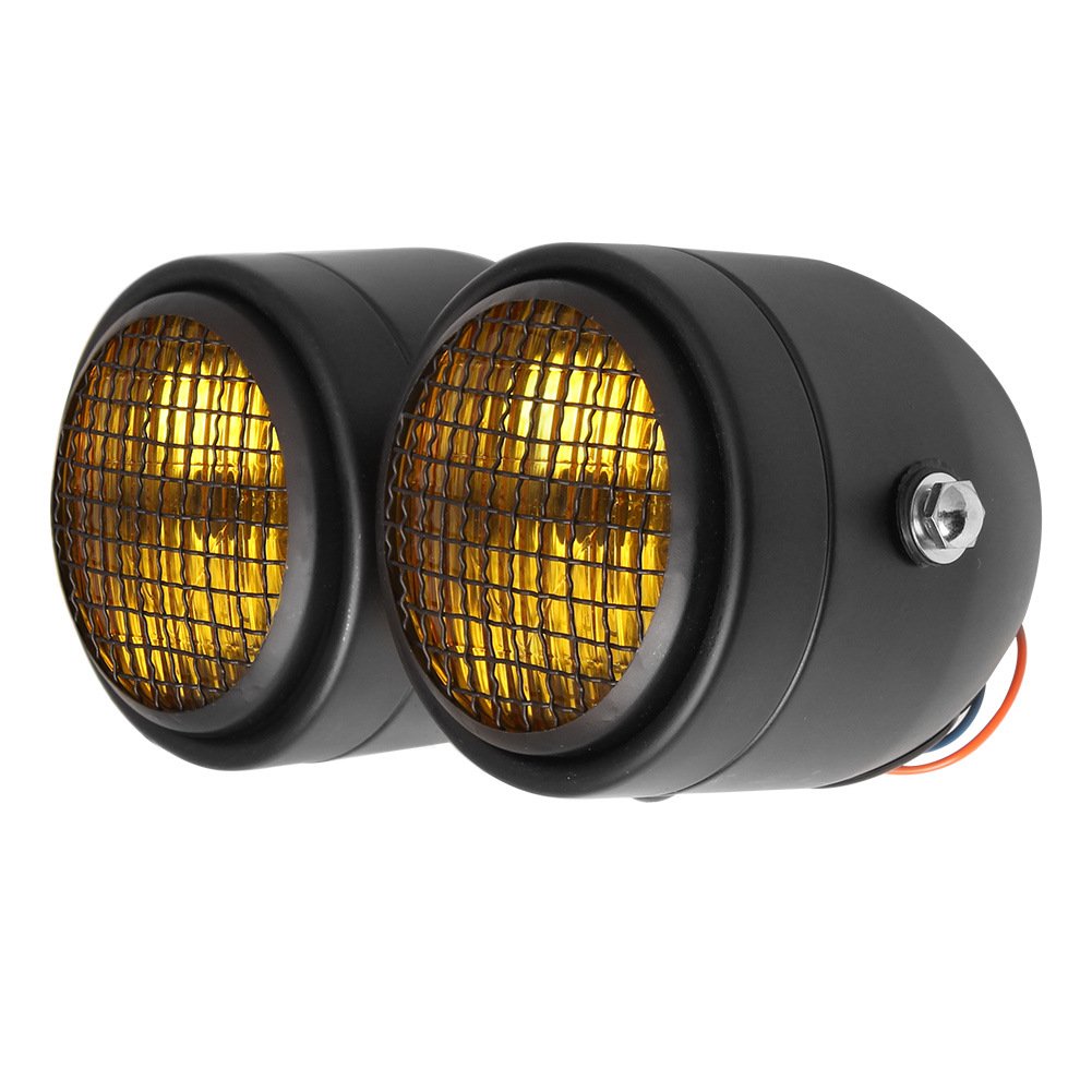 热销摩托车大灯适用于哈雷复古摩托车改装双眼双头网格头灯前照灯