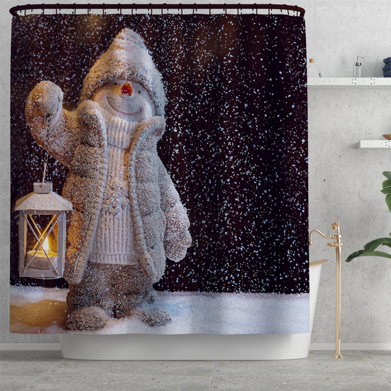 Hot Sale Christmas Mat Snowman Lantern Waterproof Mildew-Proof Shower Curtain Bath Curtain Mat Suit