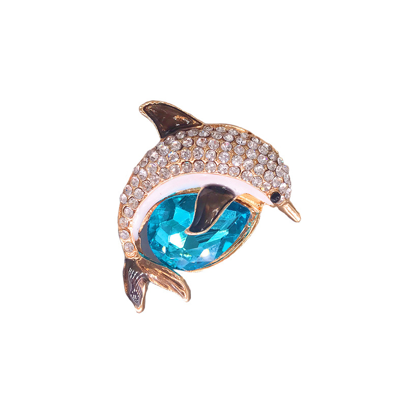 跨境可爱合金水钻水晶海豚钥匙扣情侣包包配件汽车钥匙链挂件礼品