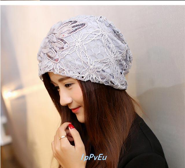 【舒适】花朵镂空帽子女春秋包头发帽蕾丝套头帽冬季头巾帽月子帽