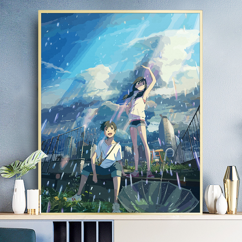 满钻diy数字卡通手工填色儿童油画动漫油丙烯天气之子简约现代