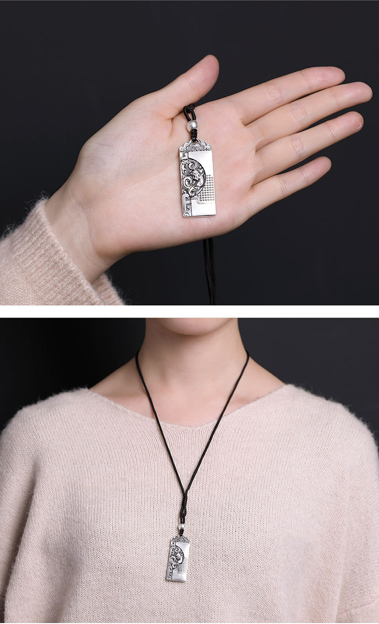 s999足银龙凤呈祥情侣款复古个性无事牌光面军牌纯银男女士吊坠