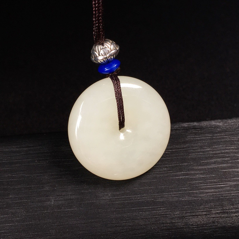 新疆和田玉平安扣吊坠 男女款天然白玉平安好运吉祥玉石扣项链