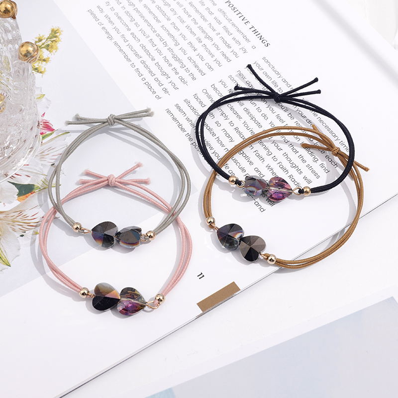 韩版新款水晶发圈简约爱心发绳手链两用创意百搭皮筋发饰厂家直销