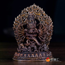 藏传佛事用品佛像摆件尼泊尔手工4寸铜紫铜大威德金刚双身佛像