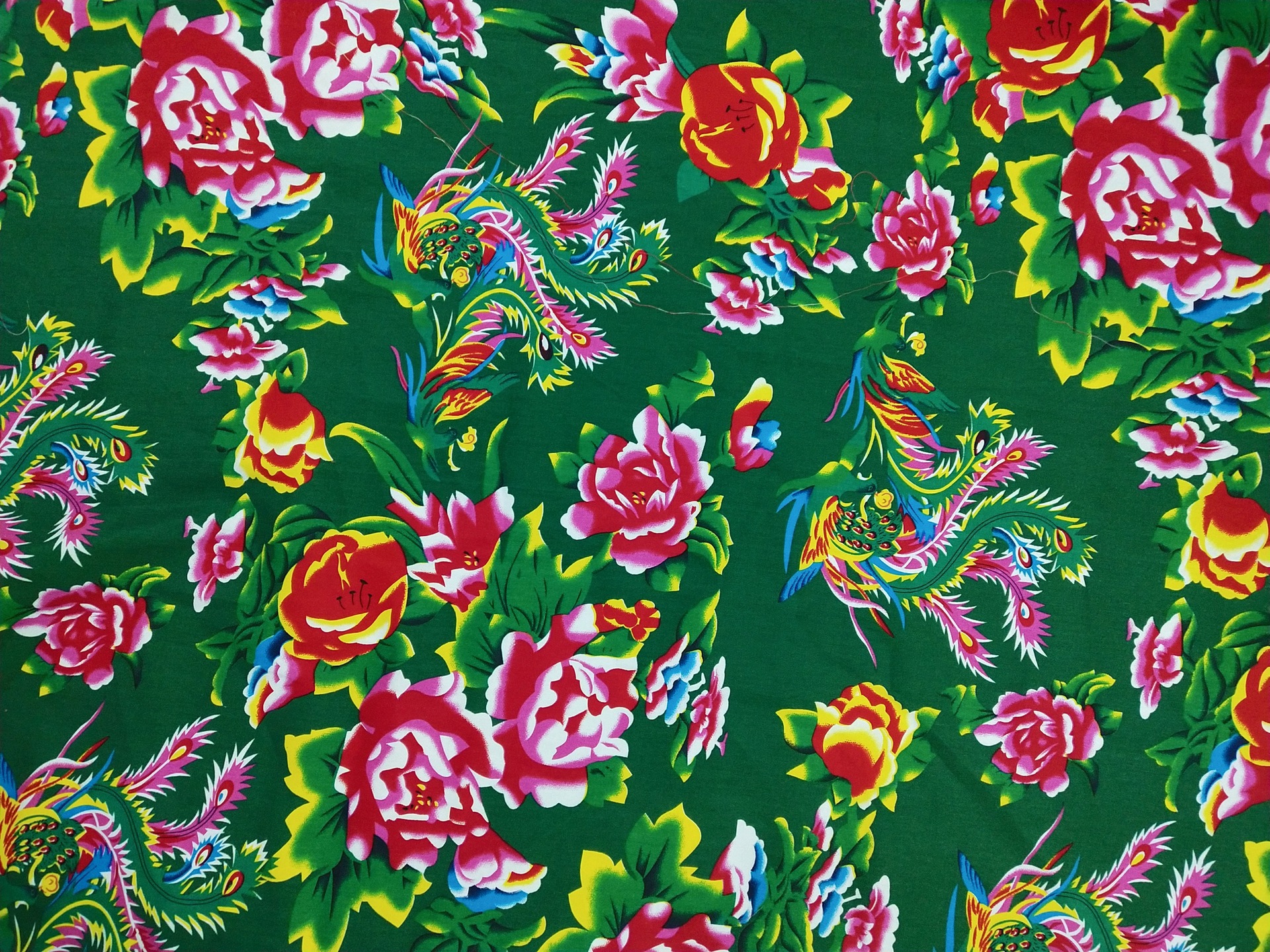 东北大花布凤凰牡丹装饰纯棉绸人造棉面料酒店农家乐装修墙面布料