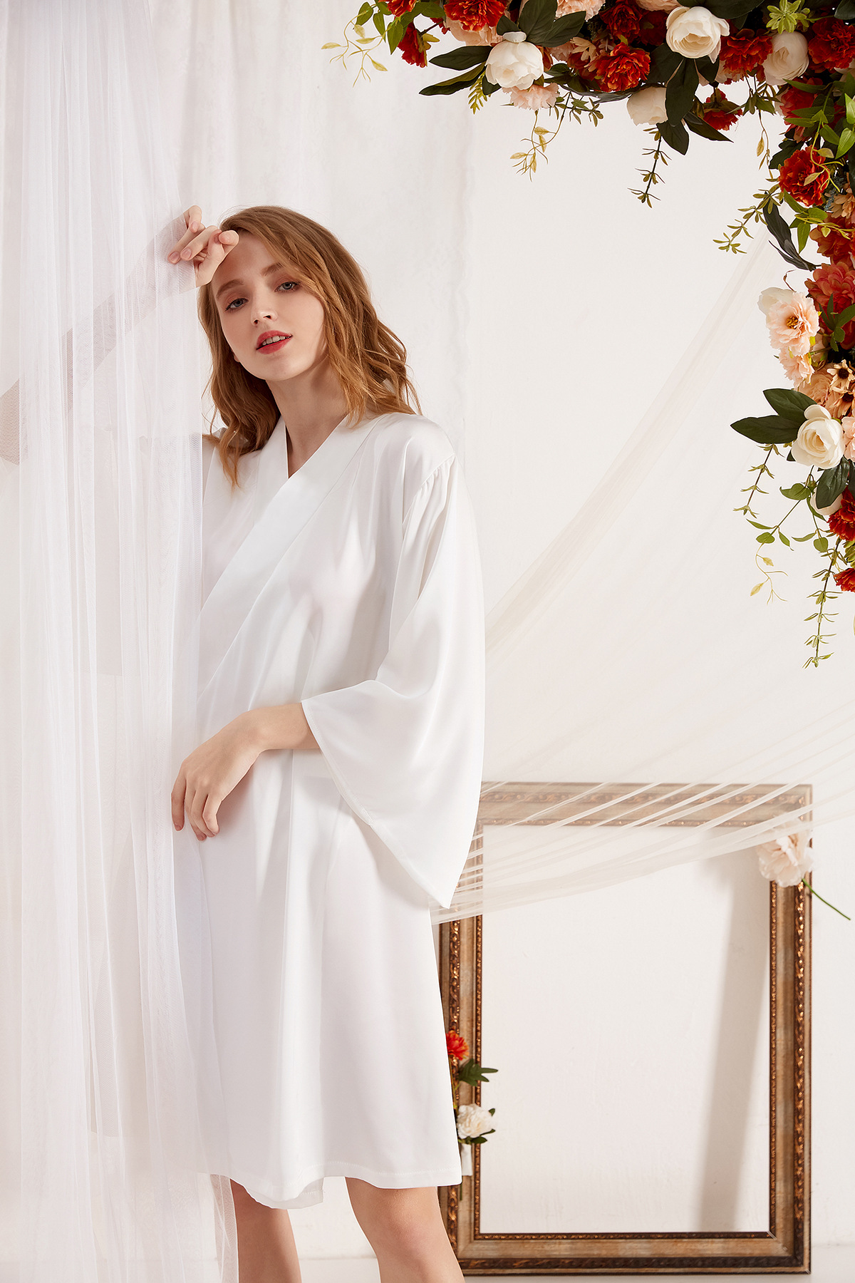 睡袍,浴袍-七分袖汉服睡袍少女仿真丝短睡衣可爱性感简约大码宽松家居