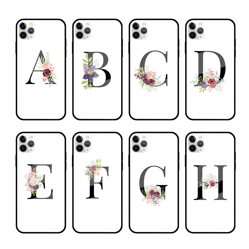 苹果13pro英文ab字母玻璃手机壳iphone12pro保护套适用代发苹果11