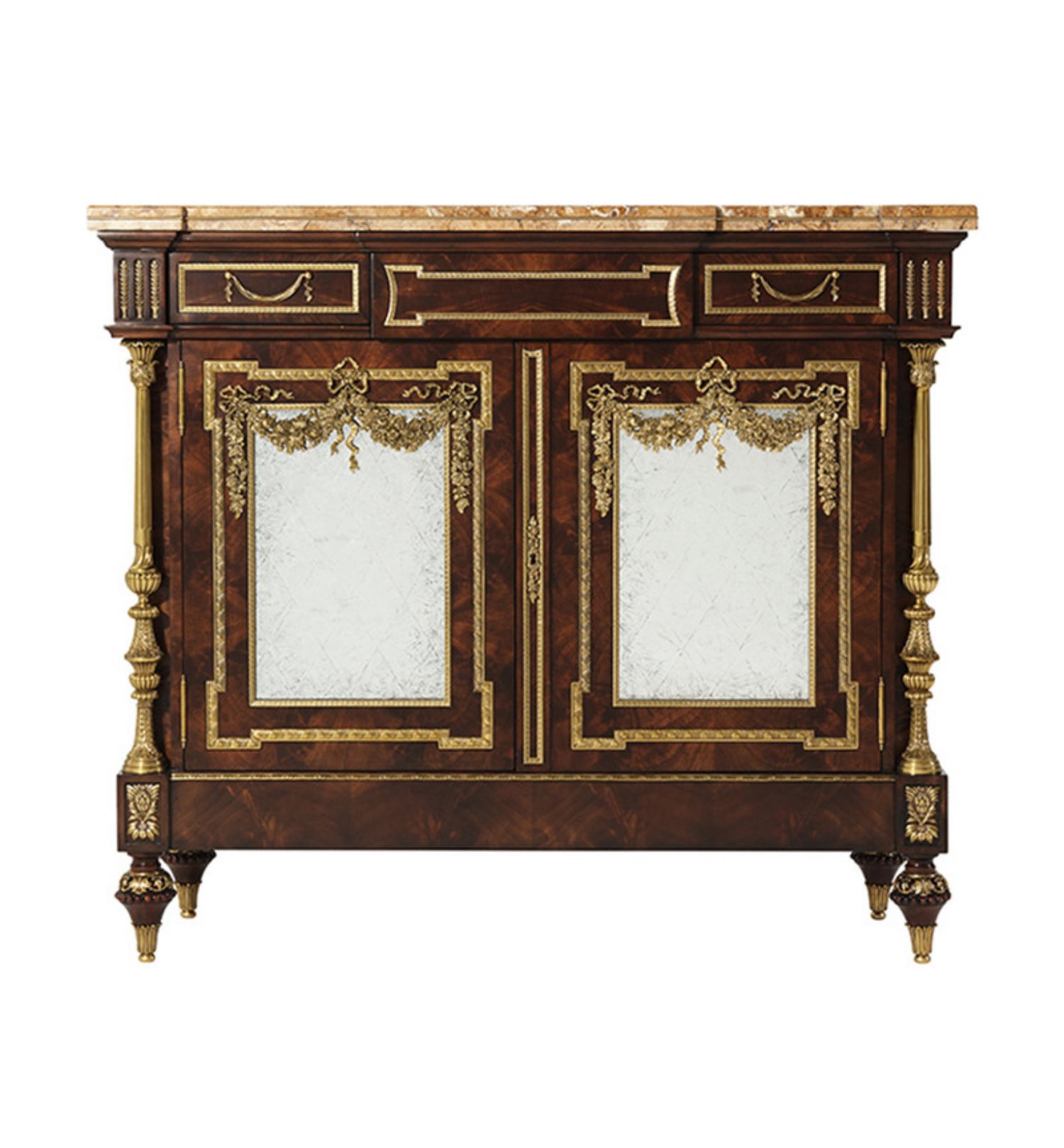 亚历山大美式复古玄关柜大理石面装饰柜别墅门厅柜英式铜件餐边柜