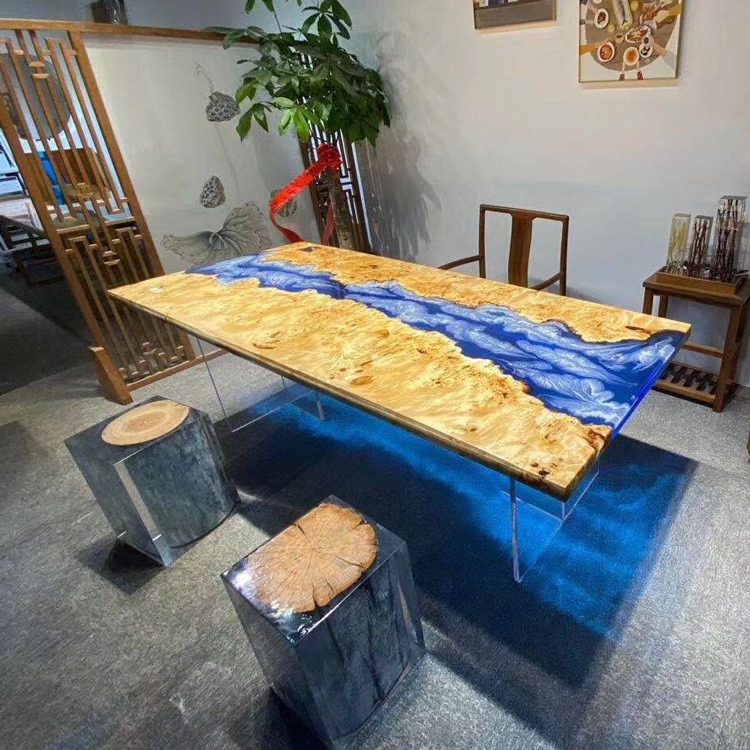 亚克力树脂大板河流桌茶室专用茶桌茶几会所吧台