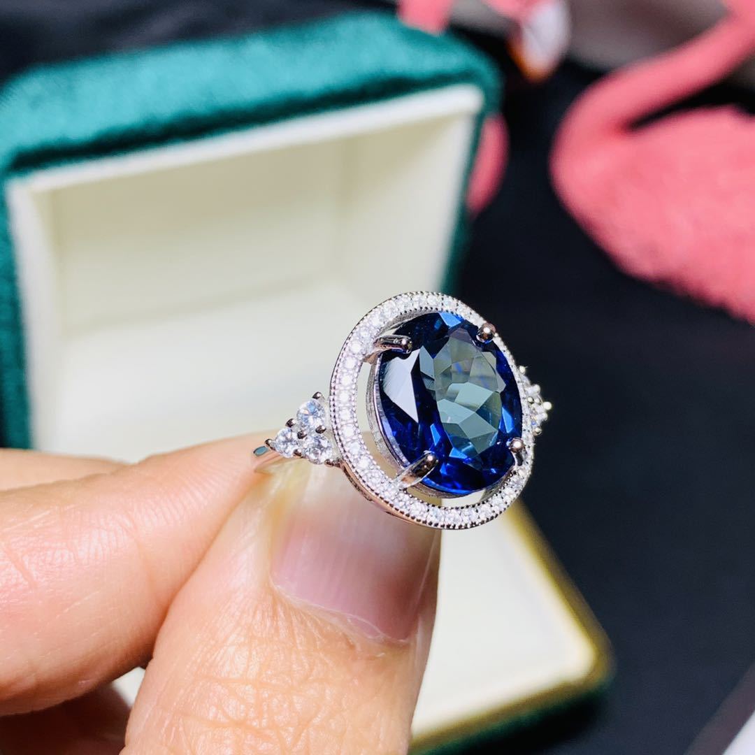 天然坦桑托帕石戒指925银宝石生日礼物戒指批发一件代发