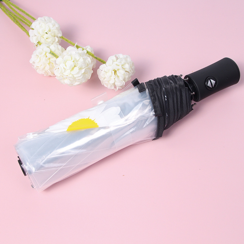 Little Daisy Self-Opening Umbrella White Transparent Umbrella Ins Japanese Style Students Folding Umbrella Transparent Umbrella Wholesale