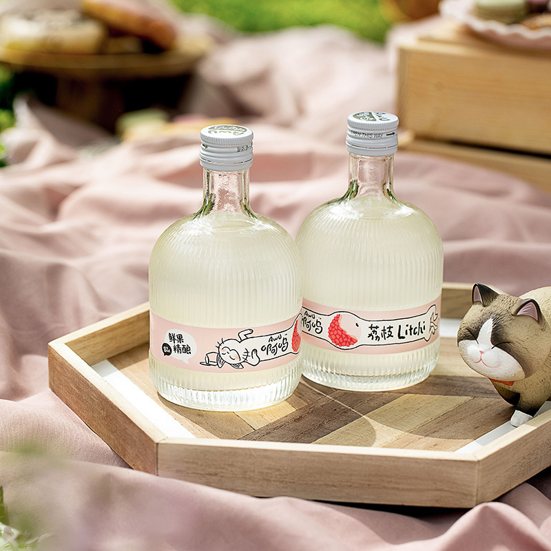 新款鲜酿果酒瓶 果醋玻璃瓶 375ml玫瑰酒瓶 晶白料玻璃果酒瓶