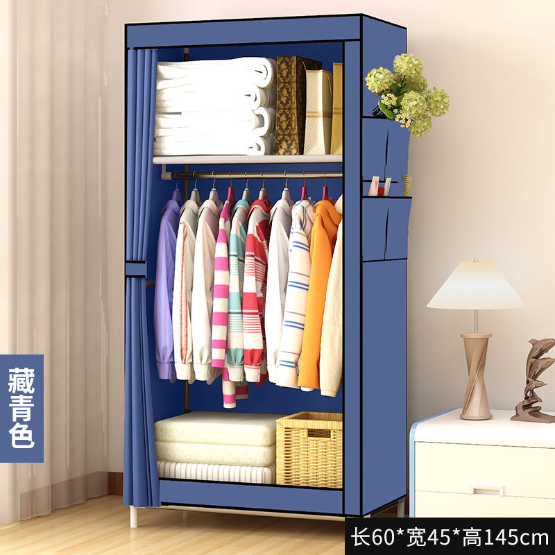 Simple Wardrobe Cloth Wardrobe Single Dormitory Bedroom Household Hanger Clothes Steel Pipe Reinforced Bold Storage Cabinet for Rental Room