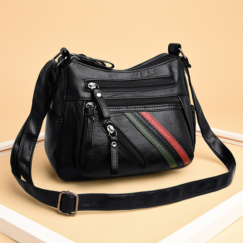 新款pu女包 时尚拼接撞色单肩斜挎包女小包 大容量中年妈妈收纳包