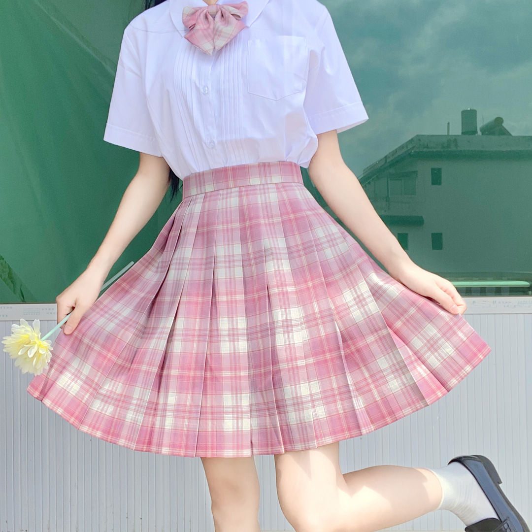 醉面格裙jk制服格裙日系软妹萌款高腰学院风女高校格纹领结百褶裙