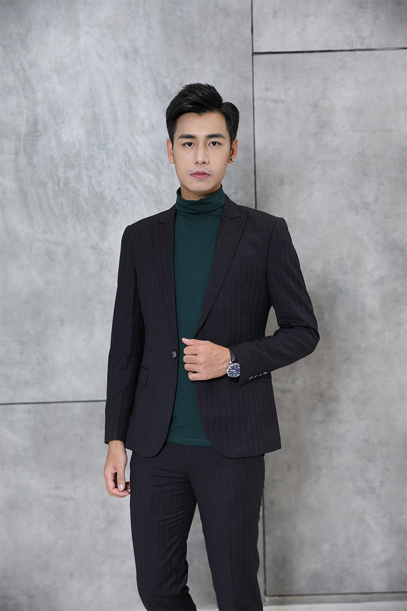 时尚新款韩版英伦条纹男士小西装套装秋冬外套单西服休闲夜店潮流