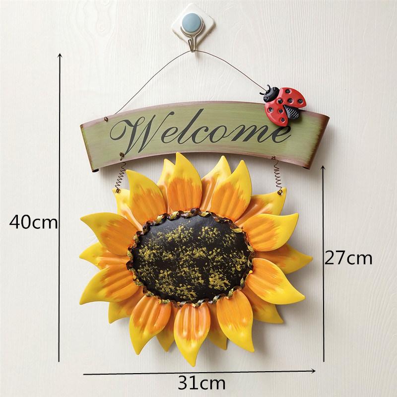铁艺太阳花欢迎光临牌客厅墙面装饰品向日葵welcome 别墅栅栏挂饰