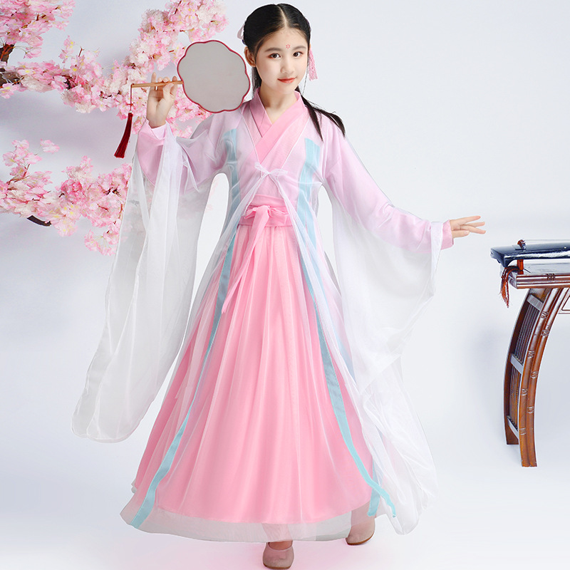 古装儿童女汉服女童12-15岁小学生襦裙轻纱古筝演出服古代公主裙
