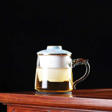 珐琅彩盖杯子玻璃泡茶杯带滤网茶水分离杯花茶办公杯个人过滤杯