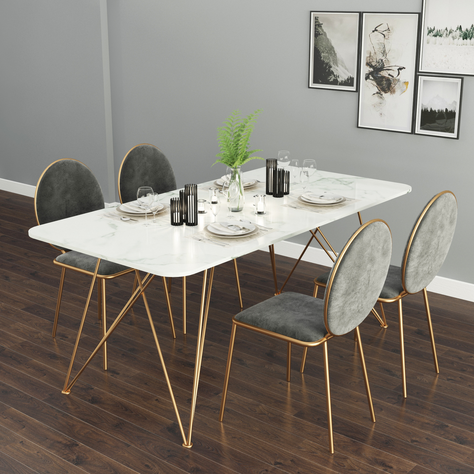 北欧风格大理石餐桌椅组合小户型家用饭桌现代简约ins网红餐桌子