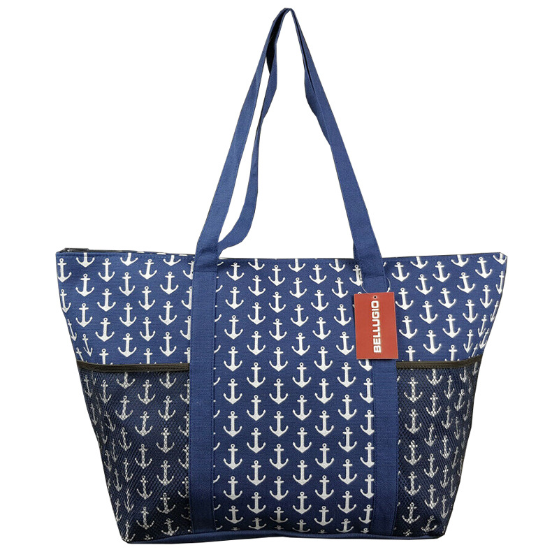 涤纶船锚印花健身海边沙滩包干湿分离单肩女包泳衣收纳手提沙滩包