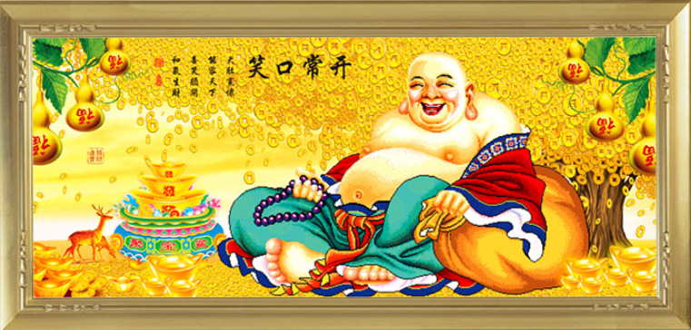 笑口常开弥勒佛十字绣新款客厅线绣刺绣棉线印花大肚佛像佛系