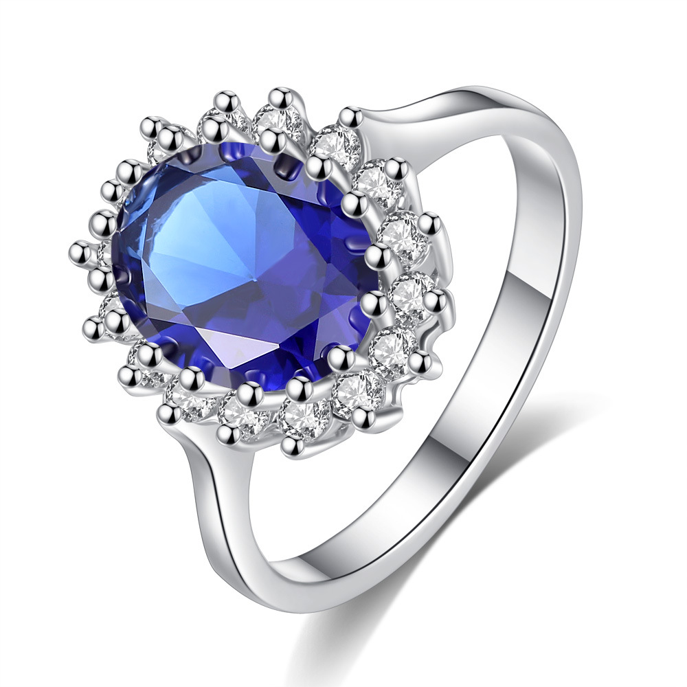 Wish AliExpress Hot Sale Fashion Temperament Sapphire Zircon Ring Kate Middleton Ring Bridal Accessories Ring