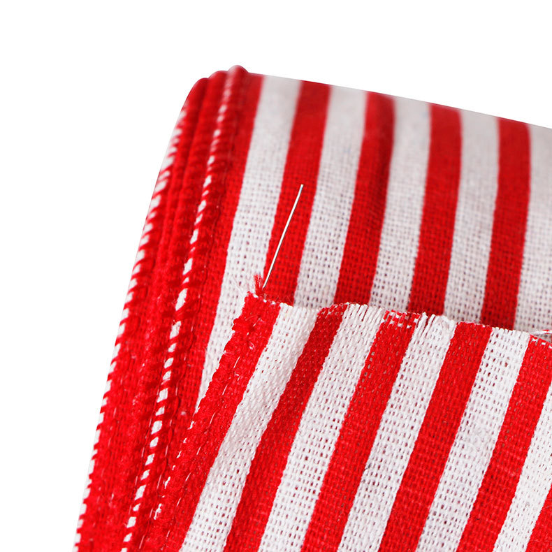 【厂家直销】美丝达ribbon红黑绿条纹织带铁丝边圣诞仿麻料丝带子-阿