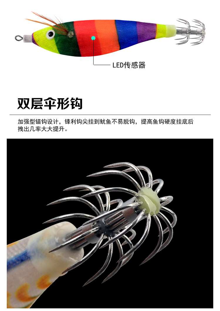 爱路亚厂家供应 木虾路亚饵 水平电子七色发光uv 乌贼 章鱼仿真饵