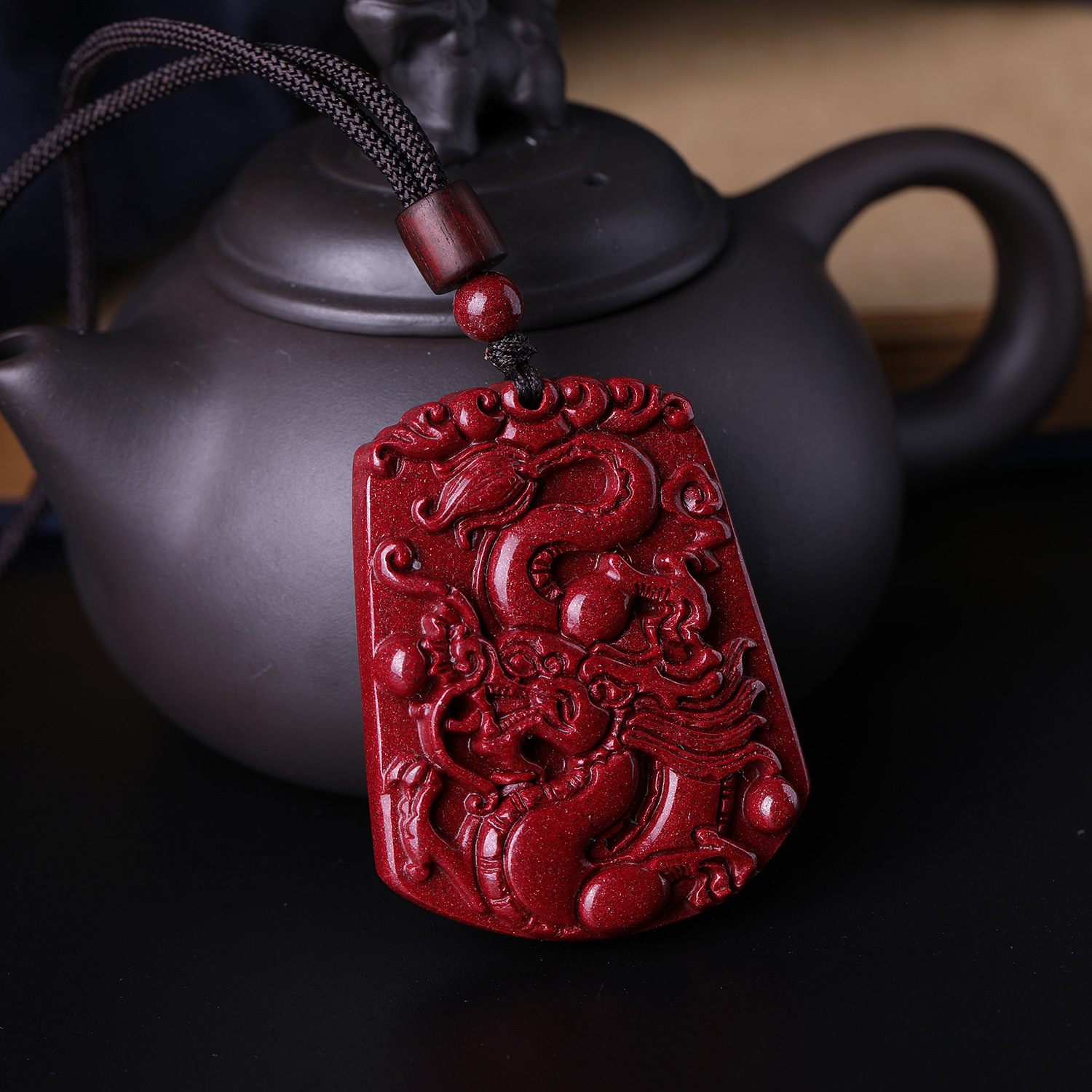 厂供 天然朱砂龙牌吊坠 原矿紫金砂龙吊坠项坠 大气龙腾四海bixie