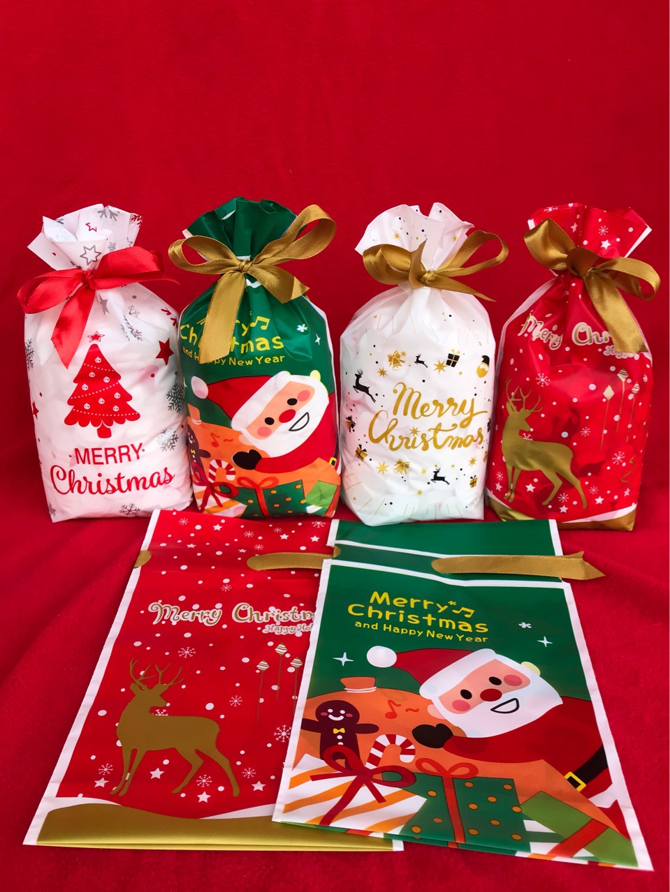 现货圣诞节食品包装袋丝带抽绳袋糖果饼干束口袋礼品袋可混款包装-阿